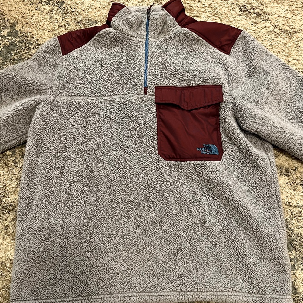 The North Face Mens Jacket Groveland 1/4 Zip Pullover Sherpa Grey XL
